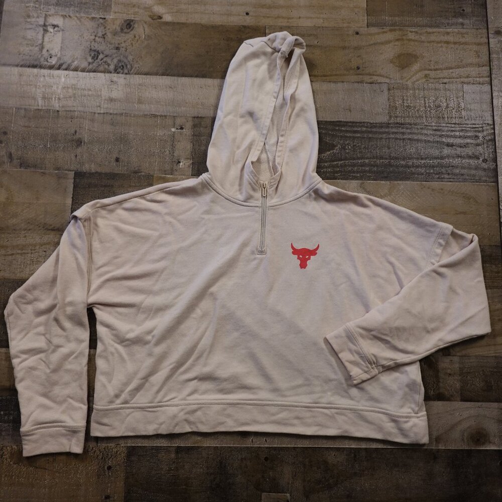 Under Armour‎ Project Rock Crop Hoodie Women’s XL Beige Quarter Zip